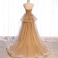 Cute tulle long A line prom dress A line evening gown  10010