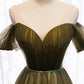 Green tulle long A line prom dress green evening dress  8929