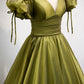 Green v neck tulle long prom dress A line evening dress  8878