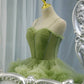 Green tulle long A line prom dress green evening dress  8836