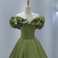 Green satin long A line prom dress evening dress  8816