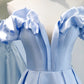 Blue satin long A line prom dress blue evening dress  8746