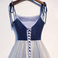 Blue velvet tulle long prom dress blue evening dress  8585