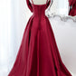 Burgundy satin long A line prom dress evening dress  8825
