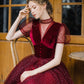 Burgundy tulle short prom dress A line evening dress  8647