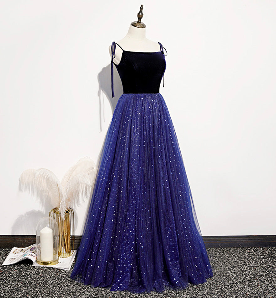 Blaues Tüll Pailletten langes Ballkleid Abendkleid 8463