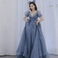 Blue tulle long A line prom dress blue evening dress  8865