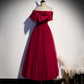 Burgundy tulle short A line prom dress party dress  8838