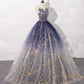 Blue tulle long prom gown blue evening dress  8462