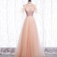 Pink tulle sequins long prom dress  8348