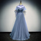 Elegant tulle round neck long prom dress, evening dress  8110