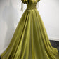 Green v neck tulle long prom dress A line evening dress  8878