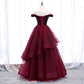 Burgundy tulle long prom gown formal dress  8270