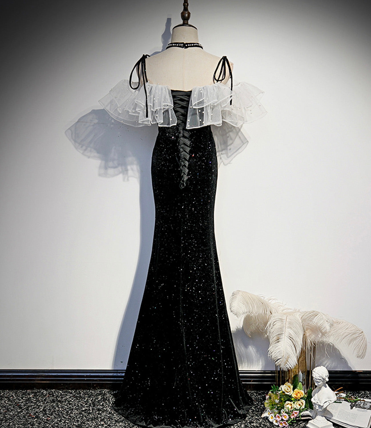 Black long mermaid prom dress black evening dress  8927