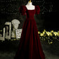 Burgundy velvet long A line prom dress evening dress  8804