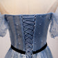 Blue tulle long A line prom dress evening dress  8686