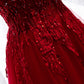 Robe de bal longue en tulle et dentelle bordeaux 8316