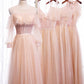 Pink tulle sequins long prom dress  8348