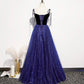 Blaues Tüll Pailletten langes Ballkleid Abendkleid 8463