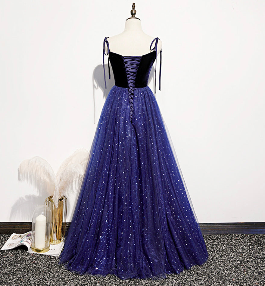Blaues Tüll Pailletten langes Ballkleid Abendkleid 8463