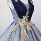Blue v neck sequins long ball gown dress formal dress  8913