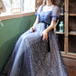 Blue tulle long A line prom dress blue evening dress  8658
