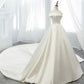 White satin long A line ball gown dress formal dress  8872