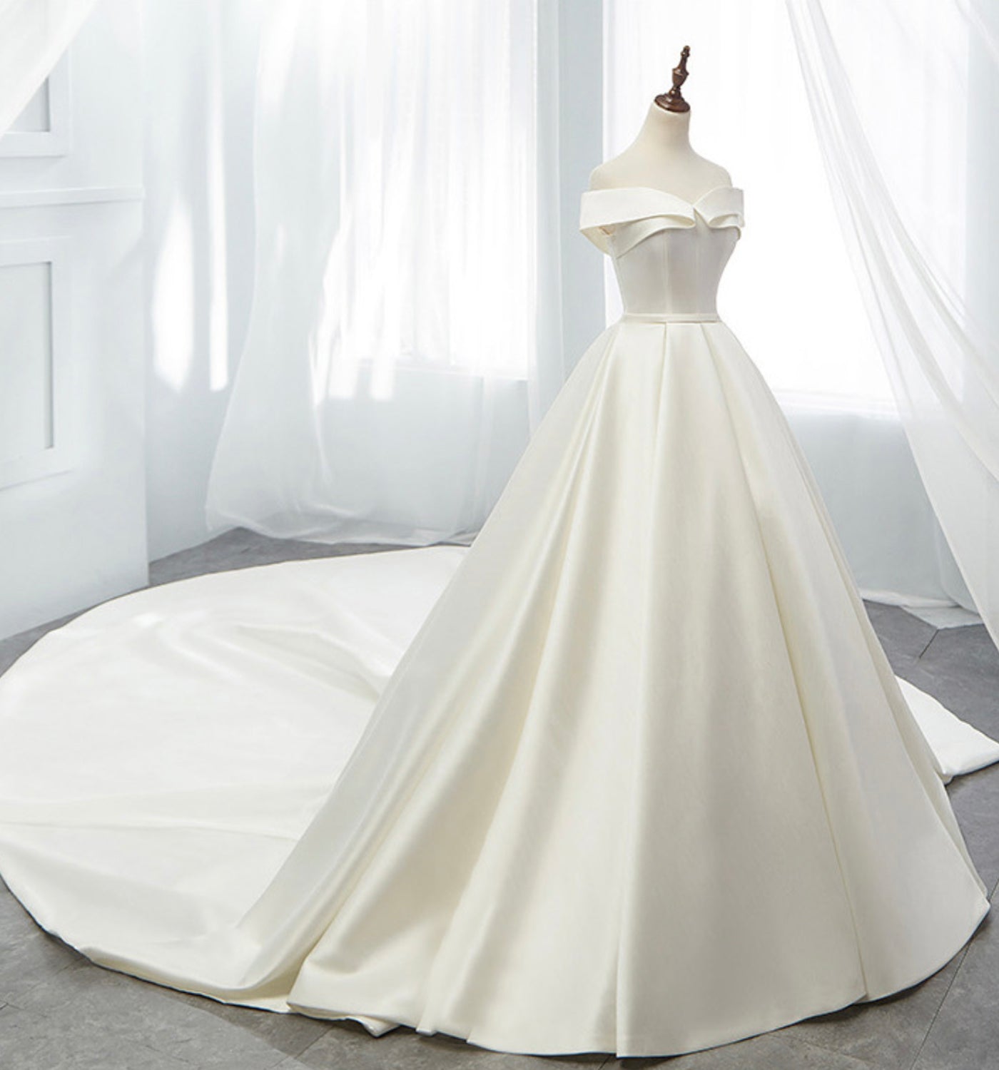 White satin long A line ball gown dress formal dress  8872