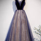 Blue v neck tulle long A line prom dress formal dress  8636