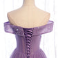 Purple tulle beads long A line prom dress evening dress  8790