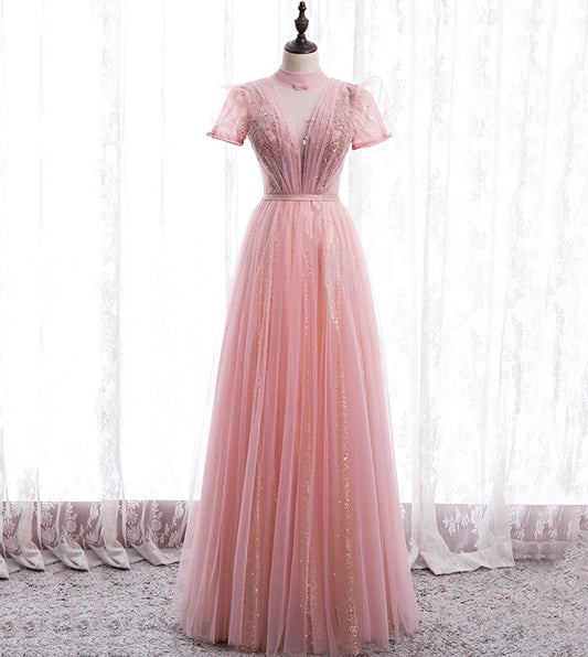 A-Linie Tüll Pailletten langes Ballkleid Abendkleid 8439