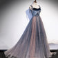 Blue tulle sequins long prom dress evening dress  8504