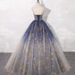 Blue tulle long prom gown blue evening dress  8462