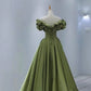 Green satin long A line prom dress evening dress  8816
