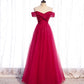 Red tulle beads long prom dress red evening dress  8427