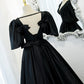 Black v neck satin long A line prom dress evening dress  8846