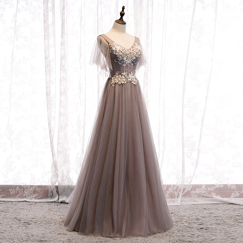 Langes Abschlussballkleid mit V-Ausschnitt und Spitze 8319