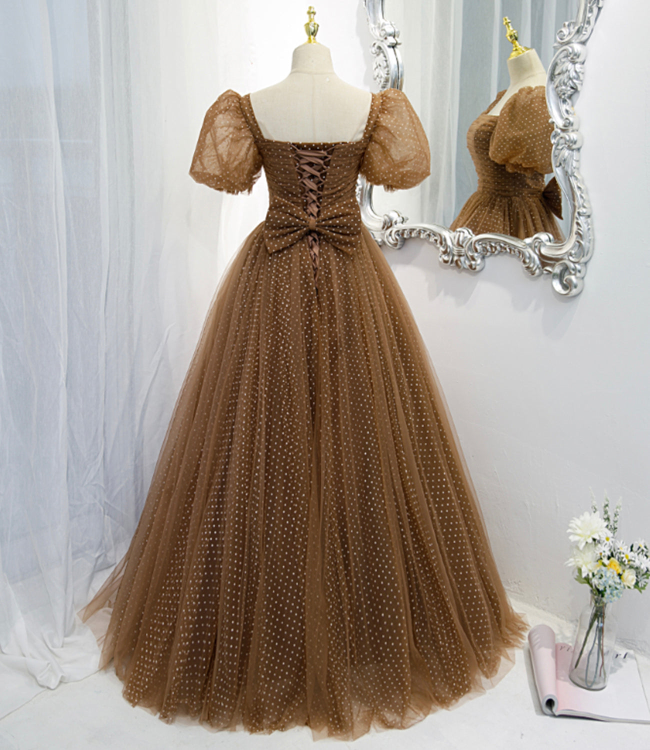 Cute tulle long A line prom dress evening dress  8822