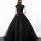 Black tulle long A line ball gown dress formal dress  8650