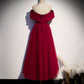 Burgundy tulle short A line prom dress party dress  8838