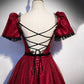 Burgundy tulle long A line prom dress evening dress  8839