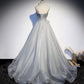 Gray tulle sequins long ball gown dress formal dress  8448