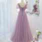 Purple tulle long A line prom dress evening dress  8820