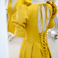 Yellow satin long A line prom dress evening dress  8847