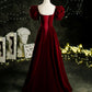Burgundy velvet long A line prom dress evening dress  8804