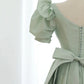Green satin short A line prom dress party dress  8834