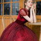 Burgundy tulle short prom dress A line evening dress  8647
