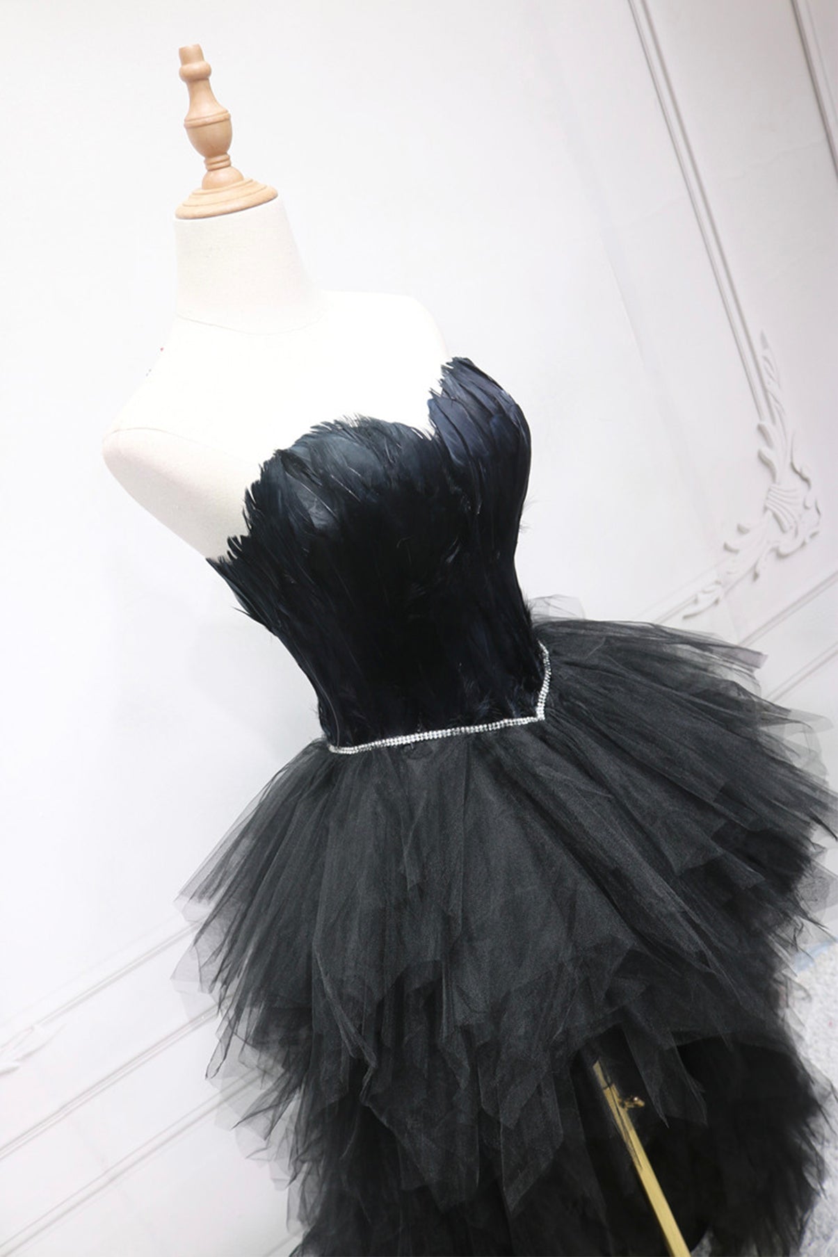 Unique tulle high low prom dress A line evening dress  8578