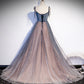 Blue tulle sequins long prom dress evening dress  8504