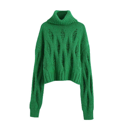 Lochverzierter Pullover mit Stehkragen 7714